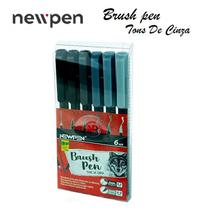 Caneta Marcador Brush Tons de Cinza Newpen Kit C/6