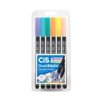 Caneta Marcador Cis Dual Brush Aquarelável 6 Cores
