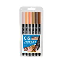 Caneta Marcador Cis Dual Brush Aquarelável Tons De Pele 6 Cores