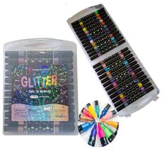 Caneta Marcador Com Glitter Brilho Dupla Ponta Estojo