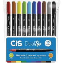 Caneta Marcador Dual Tip Aquarelável com 10 Cores Cis