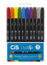 Caneta Marcador Duas Pontas Fina Brush 10cores Lettering Cis Caneta Marcador Duas Pontas Fina Brush 10cores Lettering Cis
