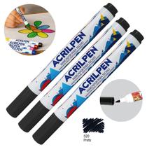 Caneta Marcador para Tecido Acrilpen 520 Preto - Kit 3un - Acrilex