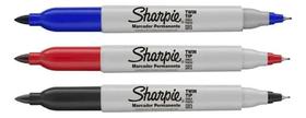 Caneta Marcador Permanente Sharpie Twin Ponta Dupla Kit Com 3 cores azul, vermelho e preto