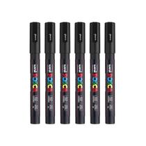 Caneta Marcador Uni Posca Preta 0,9-1,3mm PC-3M Com 6 Und