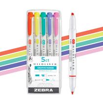 Caneta Marker Zebra Mildliner de ponta dupla, pacote com 5, cores variadas