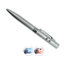Caneta Metal Prata Laser Pointer Vermelho Lanterna Led E Escrita Premium No Estojo De Luxo 3x1