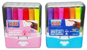 Caneta Mini Hidrográfica com Carimbo 12 Cores - Kaz Caneta Mini Hidrográfica com Carimbo 12 Cores - Kaz