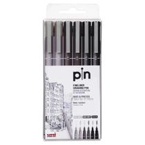 Caneta Nankin Uni-Ball Uni Pin Fine Line Preta/Cinza 6 peças Caneta Nankin Uni-Ball Uni Pin Fine Line Preta/Cinza 6 peças