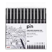 Caneta Nankin Uni-ball Uni Pin Fine Line Preta com 12 Peças