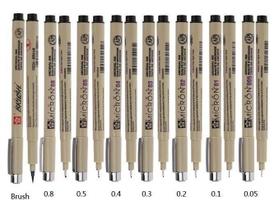 Caneta Nanquim Pigma Micron Sakura Preta Kit C/ 8 Traços