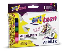 Caneta Para Tecido Acrilpen 6 Cores Art Teen - Acrilex 04416