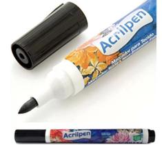 caneta para tecido permanente acrilpen acrilex preta artesanato excelente para personalização