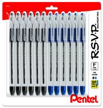 Caneta Pentel RSVP - Ponta Fina 0,7mm - Pacote com 12 (Preta e Azul)