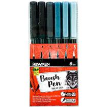 Caneta Pincel Brush Pen Tons de Cinza 6 unidades Newpen