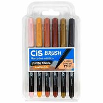Caneta Pincel Lettering Brush Pen C/6 cores Tons de Pele Aquarelável Cis