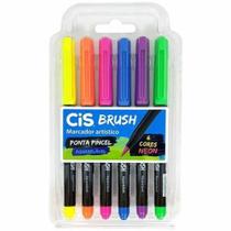 Caneta Pincel Marcador Aquarelável Cis Brush 6 Cores Tons Neon 709900