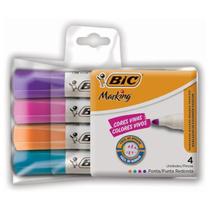 Caneta Pincel Para Quadro Branco Bic Marking Fashion 04 Cores Caneta Pincel Para Quadro Branco Bic Marking Fashion 04 Cores