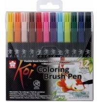 Caneta Ponta De Pincel Brush Koi Sakura Estojo C/ 12 Cores