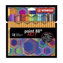Caneta Ponta Fina Stabilo Point 88 ARTY com 24 Cores Vibrantes 0,4mm Escolar Corpo Sextavado