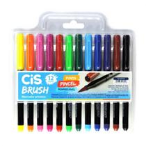 Caneta Ponta Pincel Brush Pen CIS Aquarelavél 12 Cores (Marcador Artístico)