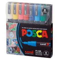 Caneta Posca 0.9-1.3 8 Cores Pc-3M Uni