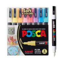 Caneta Posca PC 3M 8 Cores Pastel Vridro Madeira Parede Tecido