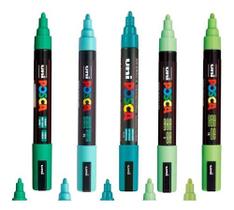 Caneta Posca PC-5M - Kit com 5 Cores/Tons de Verde PROMO - UNI