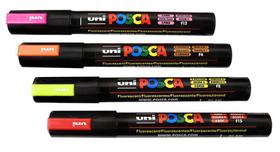 Caneta Posca PC-5M Marcador Kit C/ 4 Cores Fluorescentes