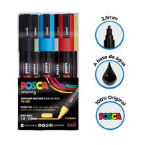 Caneta Posca Pc-5M Ponta 2,5mm 6 Cores - Uniball