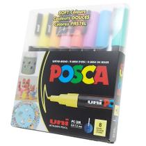 Caneta Posca Uni-ball PC-3M Soft Colors Tons Pastel 8 Cores