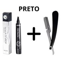 Caneta Preenchimento de Barba A Prova D'agua e Suor 24horas Beleza Masculina Cor:Preto + Navalhete