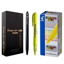 Caneta Retrátil BP1 Preto + Marca Texto 200-SL Amarelo Pilot Caneta Retrátil BP1 Preto + Marca Texto 200-SL Amarelo Pilot