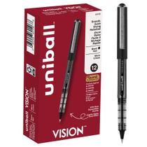 Caneta Rollerball Uniball Vision de 0,5 mm Micro Tip preta, pacote com 12 Caneta Rollerball Uniball Vision de 0,5 mm Micro Tip preta, pacote com 12
