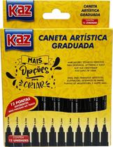 Caneta Técnica Desenho Artistica Preta Kaz Estojo C/12 Unids