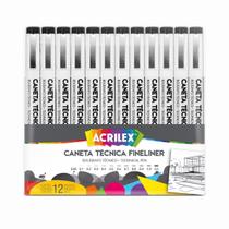 Caneta Tecnica Fineliner Acrilex Preto com 12 Unidades