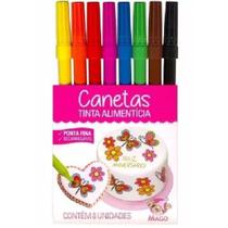 Caneta Tinta Alimentícia Ponta Fina 8 Uni Recarregável Mago Caneta Tinta Alimentícia Ponta Fina 8 Uni Recarregável Mago