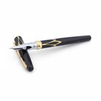 Caneta tinteiro executiva metal dourado ponta fina 0,38mm