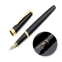 Caneta Tinteiro Executiva Premium Pena Ponta Reta Fine Nib Luxo Ouro Refil Tinta Azul