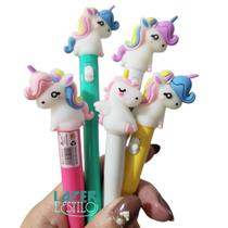 Caneta Unicórnio Colorido Acende Luz Led Fofa