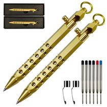 Caneta YUEZUDPO Bolt Action, caneta EDC de latão sólido, caneta tática de metal de bolso de seis bordas com recargas e clipe, caneta exclusiva para negócios, Natal e aniversário