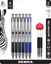 Caneta Zebra F 301 RT BP 0,7 mm, pacote com 6 e 3 bônus de aço inoxidável