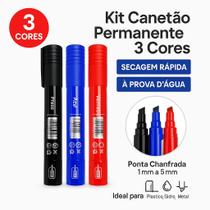 Canetão Permanente Kit 3 Cores Secagem Rápida Plástico Metal Vidro Canetão Permanente Kit 3 Cores Secagem Rápida Plástico Metal Vidro