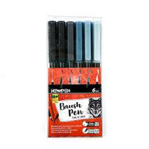 Canetas Brush Pen Tons de Cinza com 6 peças Lettering Newpen