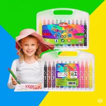 Canetas Canetinhas Hidrográficas Infantis 24 Cores com Maleta Ponta Grossa Suave