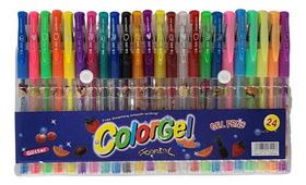 Canetas Coloridas Gel Neon Glitter Estojo Kit 24 Cores Canetas Coloridas Gel Neon Glitter Estojo Kit 24 Cores