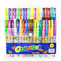 Canetas Coloridas Gel Neon Glitter Estojo Kit 36 Cores
