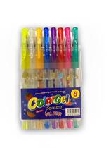 Canetas Coloridas Gel Neon Glitter Estojo Kit 8 Cores - Meimi Amores