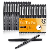Canetas com ponta de feltro WOSWEL pretas de 0,7 mm, ponto médio, 32 canetas pretas