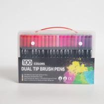 Canetas com ponta de pincel Lonk, marcadores de ponta dupla, 100 cores